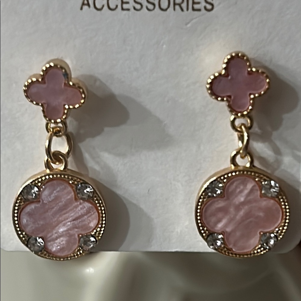 Pink and Gold Dangle Earrings - Picture 5 of 8